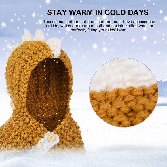 Kids Winter Hat Scarf Dinosaur - Picture 6 of 7